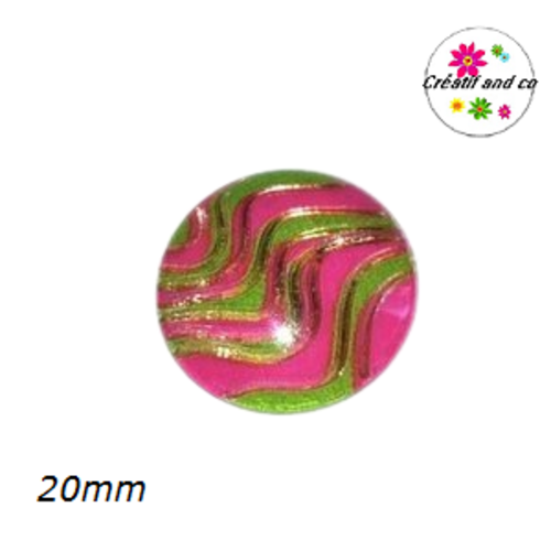 Cabochon vague vert, fuchsia et or résine 20mm