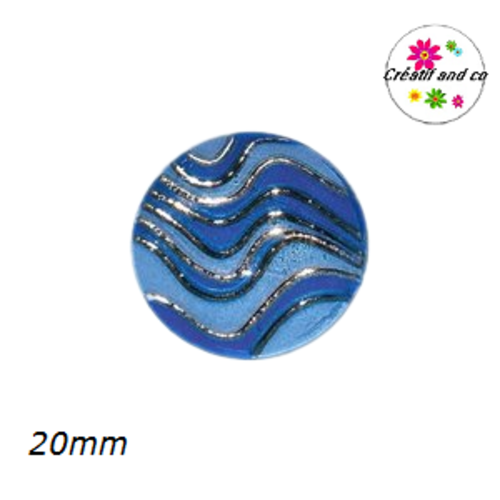 Cabochon vague  bleu, turquoise et or résine 20mm