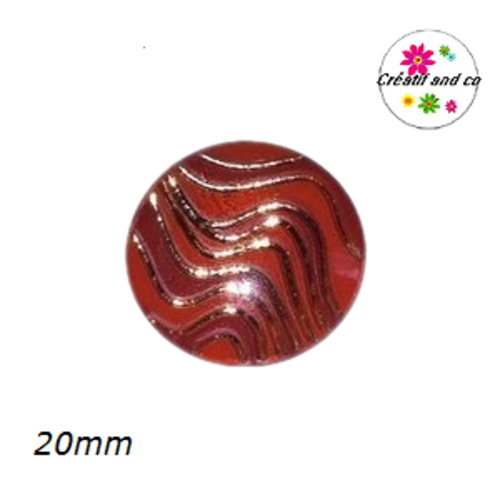 Cabochon vague rouge,rouge foncé et or résine 20mm