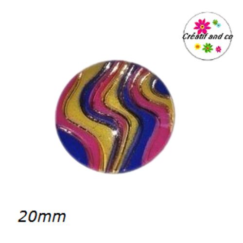 Cabochon vague multi couleur et or résine 20mm