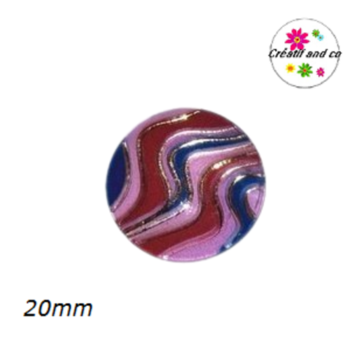 Cabochon vague rose, rouge, bleu et or résine 20mm