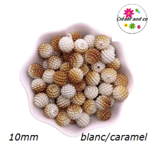 X5 perles rondes blanches/caramels claires 10mm