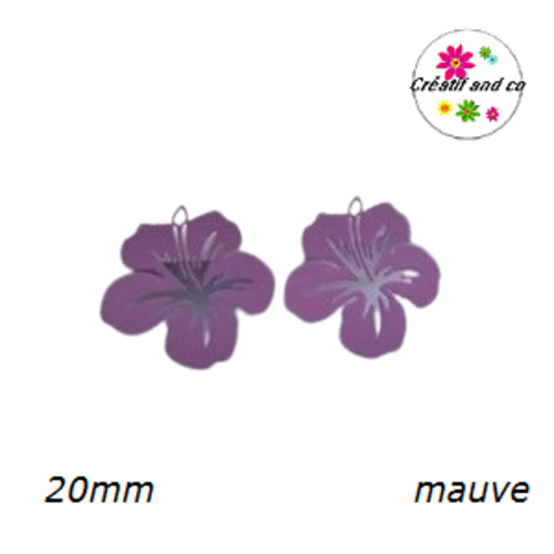 Breloque estampe fleur hibiscus mauve 20mm