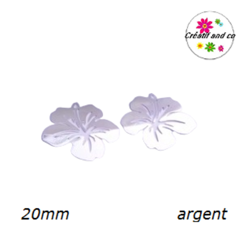 Breloque estampe fleur hibiscus argent  20mm