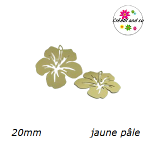 Breloque estampe fleur hibiscus jaune pâle 20mm