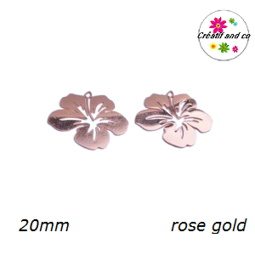 Breloque estampe fleur hibiscus rose gold 20mm
