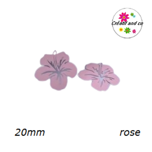 Breloque estampe fleur hibiscus rose 20mm