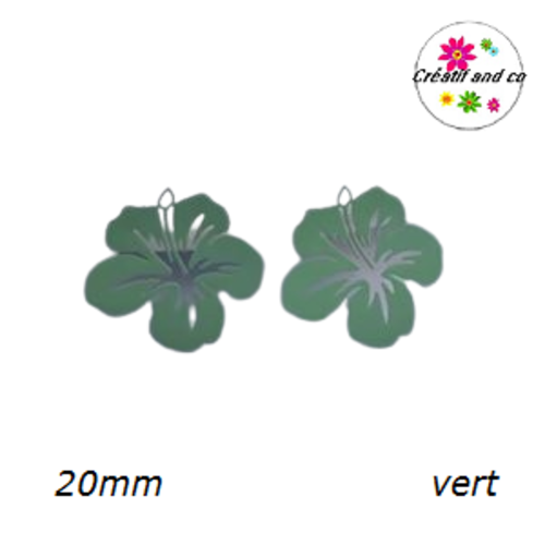 Breloque estampe fleur hibiscus vert feuille 20mm