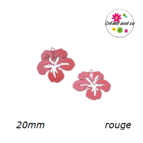 Breloque estampe fleur hibiscus rouge 20mm