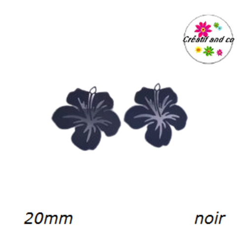 Breloque estampe fleur hibiscus noire 20mm