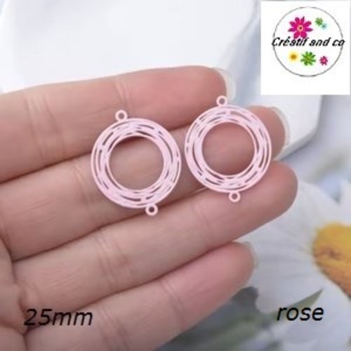 Connecteur estampe cercle rose 25mm