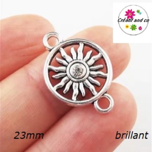 Connecteur cercle motif tournesol strass central brillant 23mm