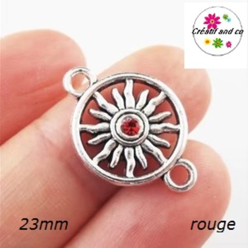 Connecteur cercle motif tournesol strass central rouge 23mm