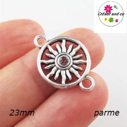 Connecteur cercle motif tournesol strass central parme 23mm