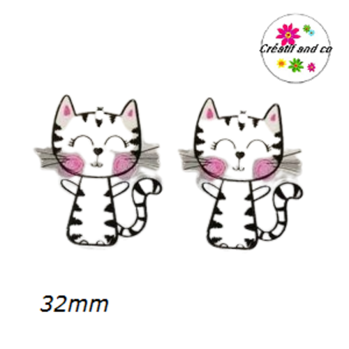 Breloque chaton tigré aux joues roses transparents 32mm