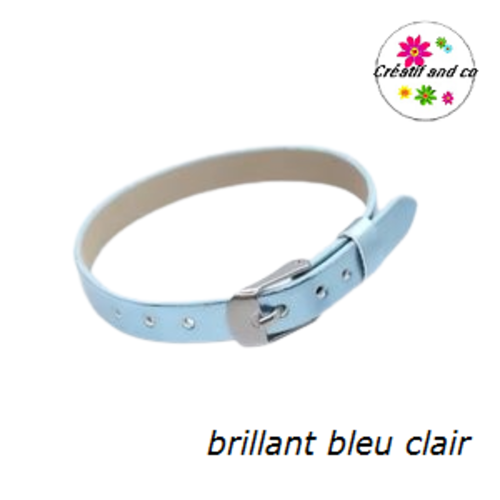 Bracelet simili cuir brillant bleu clair 20cm