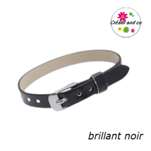 Bracelet simili cuir brillant noir 20cm