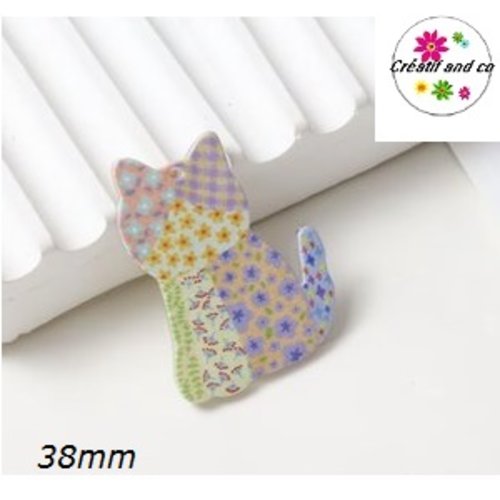 Pendentif chat transparent motif floraux  38mm