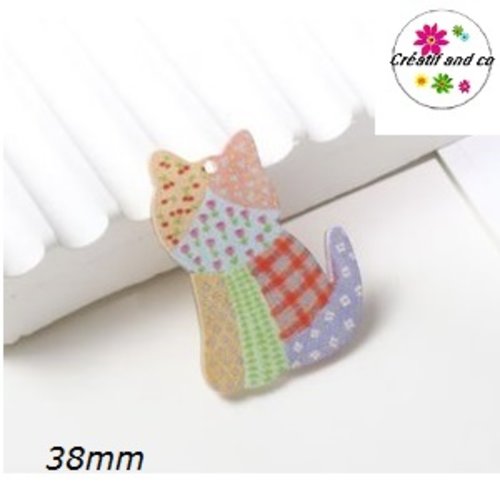 Pendentif chat transparent motif floraux  38mm