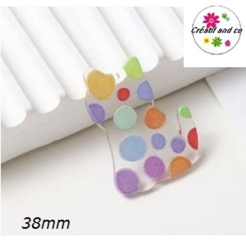 Pendentif chat transparent orné de petits pois colorés 38mm