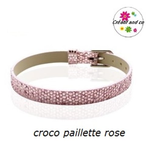 Bracelet simili cuir croco paillette rose 20cm