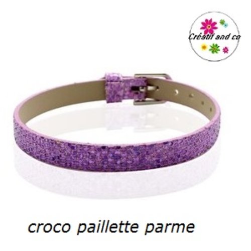 Bracelet simili cuir croco paillette parme 20cm