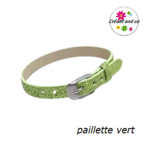 Bracelet simili cuir paillette vert 20cm