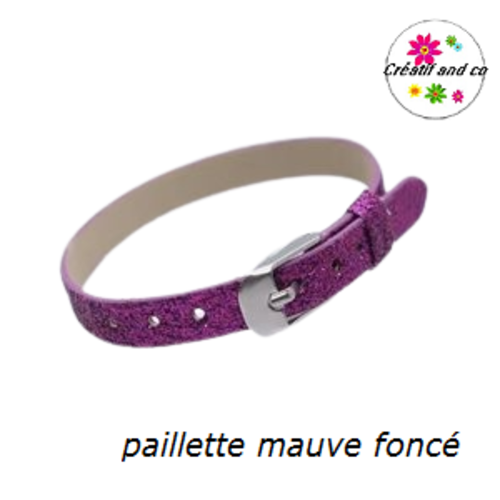 Bracelet simili cuir paillette mauve foncé 20cm