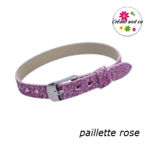 Bracelet simili cuir paillette rose 20cm
