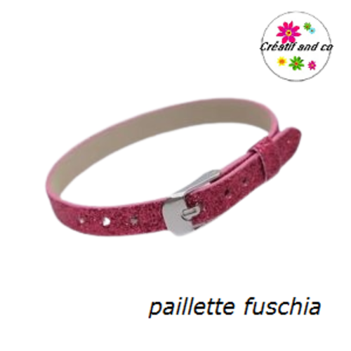 Bracelet simili cuir paillette fuchsia  20cm