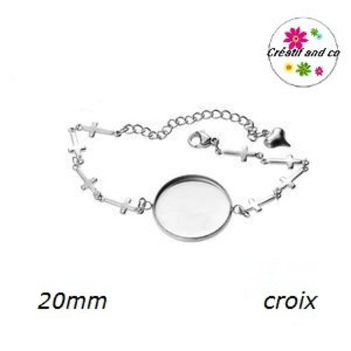 Bracelet croix acier inoxydable pour cabochon 20mm