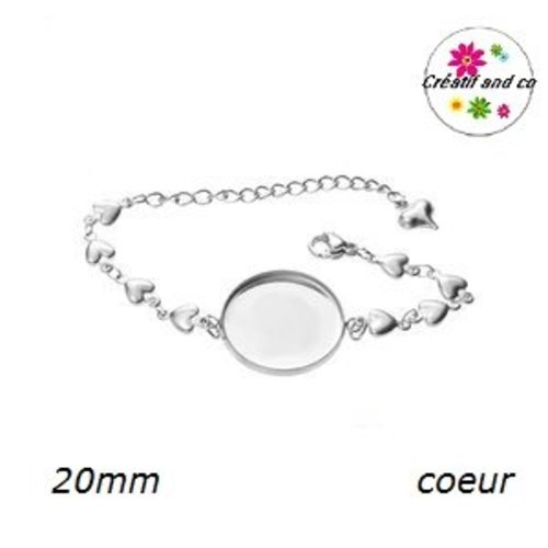 Bracelet coeur acier inoxydable pour cabochon 20mm