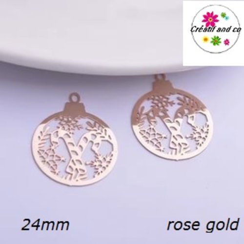 Breloque estampe boule de nöel et ses bâtons de sucre d'orge rose gold  24mm