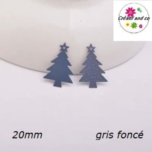 Breloque estampe sapin de noël gris foncé 20mm