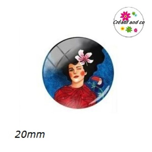 Cabochon femme chevelure noire et sa fleur 20mm