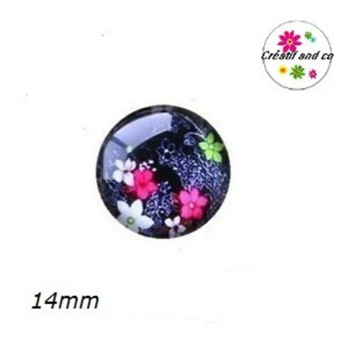 X2 cabochons fleuris 14mm