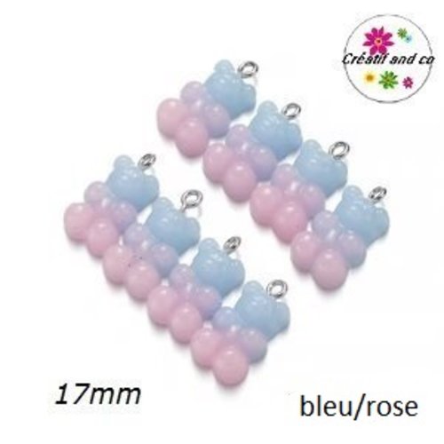 Breloque ourson bi-couleur bleu/rose