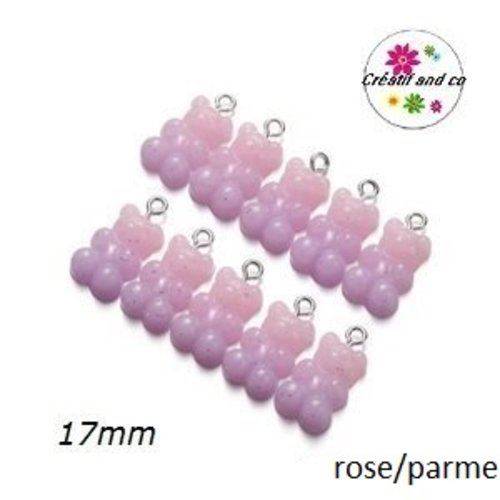 Breloque ourson bi-couleur rose/parme