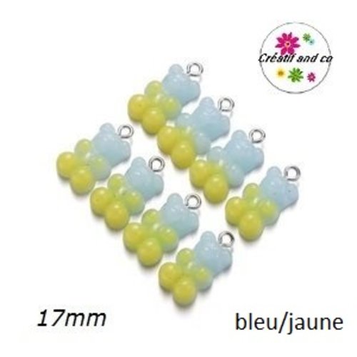 Breloque ourson bi-couleur bleu/jaune