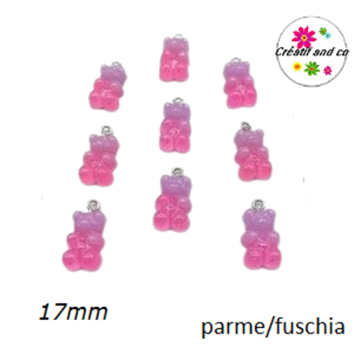 Breloque ourson bi-couleur parme/fuchsia