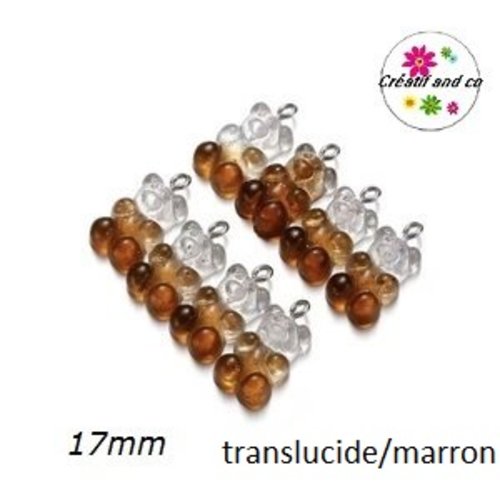 Breloque ourson translucide bi-couleur translucide/marron