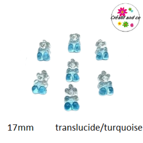 Breloque ourson bi-couleur translucide/turquoise