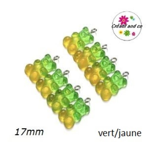 Breloque ourson translucide bi-couleur vert/jaune