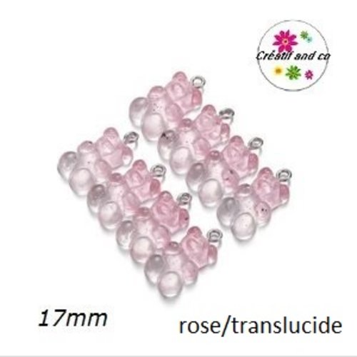 Breloque ourson t55nslucide bi-couleur rose/translucide