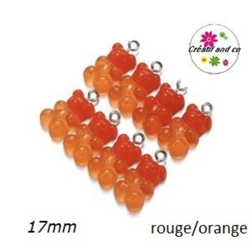 Breloque ourson paillette bi-couleur rouge/orange