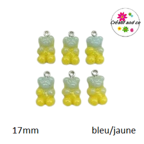 Breloque ourson paillette bi-couleur bleu/jaune