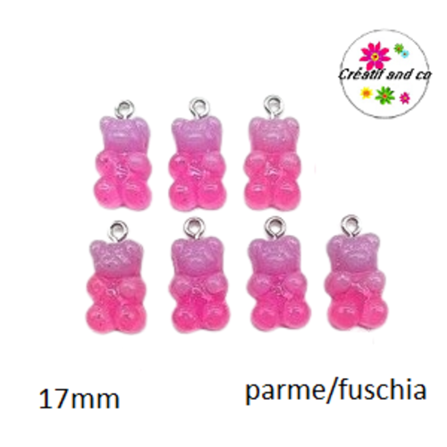 Breloque ourson paillette bi-couleur parme/fuchsia