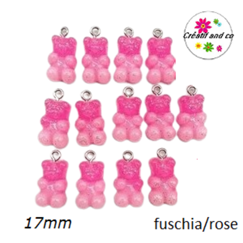 Breloque ourson paillette bi-couleur fuchsia/rose