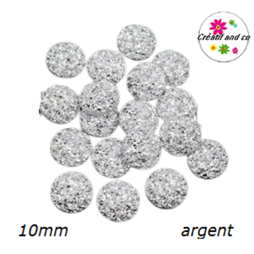 X2 cabochons druzy argent résine 10mm
