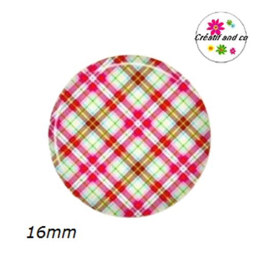 X2 cabochons motif carreaux 16mm